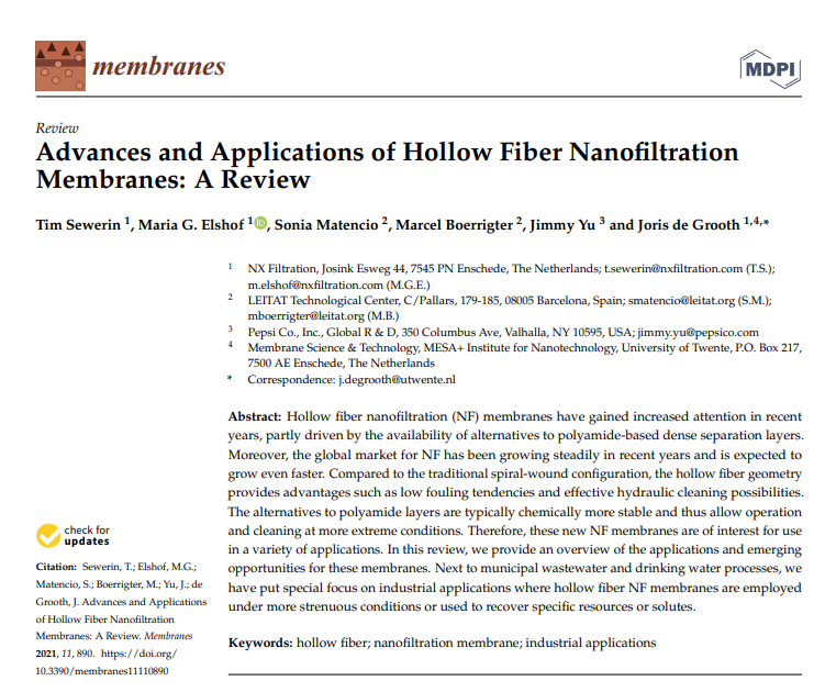 Advances and Applications of Hollow Fiber Nanofiltration Membranes: A Review